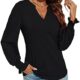 Romanstii Women’s Casual V-Neck T-Shirts Loose Puff Long Sleeve Tops Tunic Blouses