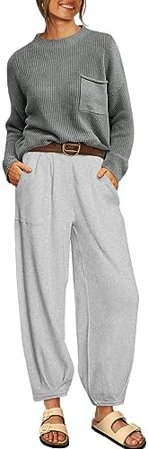 LILLUSORY 2 Piece Outfits For Women 2023 Fall Oversized Sweater Top And Pants Set