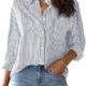 AISEW Womens Button Down Shirts Striped Classic Long Sleeve Collared Office Work Blouses Tops with Pocket