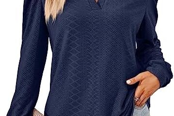 Vanfany Women Tops Blouse Causal Shirts Puff Long Sleeve Tunic V Neck