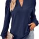 Vanfany Women Tops Blouse Causal Shirts Puff Long Sleeve Tunic V Neck