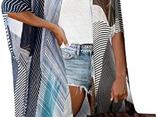 Moss Rose Women’s Beach Cover up Swimsuit Kimono with Bohemian Floral Print, Loose Casual Resort Wear