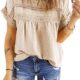 Dokotoo Womens Summer Tops Crewneck Lace Crochet Short Sleeve Shirts Casual Chiffon Blouses