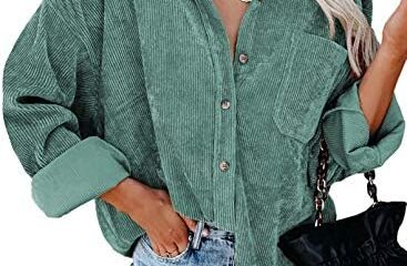Dokotoo Womens Corduroy Button Down Shirts Boyfriend Long Sleeve Oversized Blouses Tops