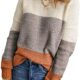 Dokotoo Womens Color Block Sweaters Long Sleeve Crewneck Pullover Knit Jumper Tops