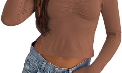 Trendy Queen Womens Long Sleeve Crop Tops Cute Sexy Going Out Y2k T Shirts Outfits for Women Basics Clothing Trendy Clothes