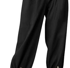 ANRABESS Womens Summer Linen Pants Casual Wide Leg Drawstring Waist Harem Cropped Palazzo Trousers
