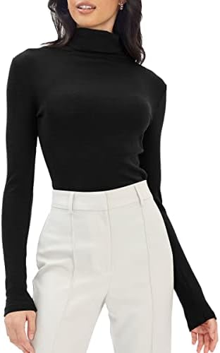 Trendy Queen Womens Mock Turtleneck Long Sleeve Shirts Fall Fashion Basic Layering Slim Fit Soft Thermal Underwear Tops