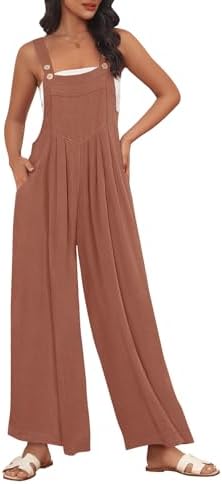 AUTOMET Womens Jumpsuits Overalls Wide Leg Casual Summer Outfits Rompers Jumpers Sleeveless Straps With Pockets 2024