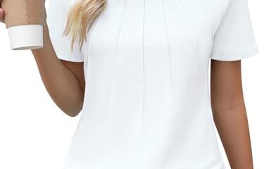 Kistore Womens Casual Crew Neck Short Sleeve Pleated Tops Blouses Fashion Clothes 2024