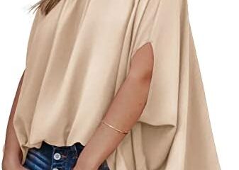 BTFBM Women Mock Neck Batwing Short Sleeve Summer Tops 2024 Spring Loose High Low Hem Casual Oversize Blouses Shirts Top