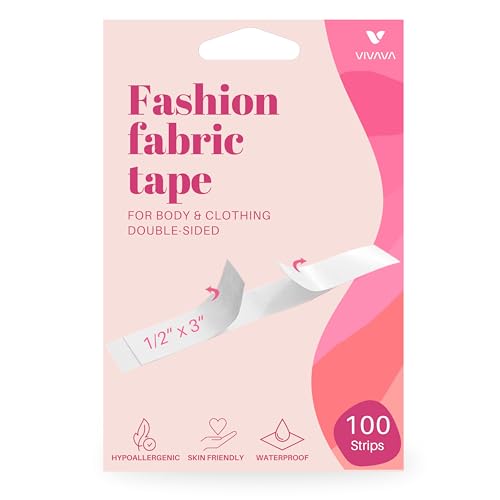 VIVAVA – 100 Strips – Premium Fashion Fabric Tape, Double Sided for Body, Clothing and Accessories – Transparent & Invisible for All Skin Shades – Waterproof, Sweatproof and Skin-Friendly Fabric