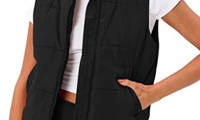 AUTOMET Puffer Vest Women Sleeveless Winter Cropped Outerwear Warm Puffer Lightweight Stand-up Collar Down with Pockets