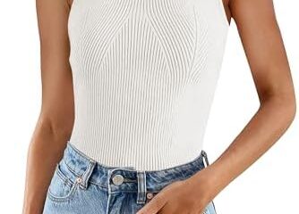 ZESICA Womens Ribbed Tank Tops 2024 Summer Sleeveless High Neck Casual Slim Fitted Basic Knit Shirts