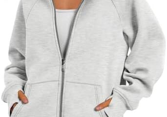 Ezymall Womens Zip up Hoodies Oversized Sweatshirts Fleece Jackets with Pockets