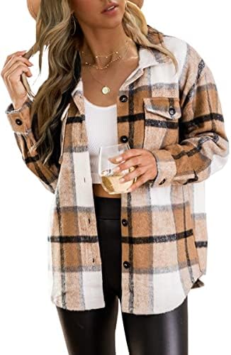 Trendy Queen Womens Flannel Shacket Jacket Casual Plaid Wool Blend Button Down Long Sleeve Shirt Fall Clothes Outfits
