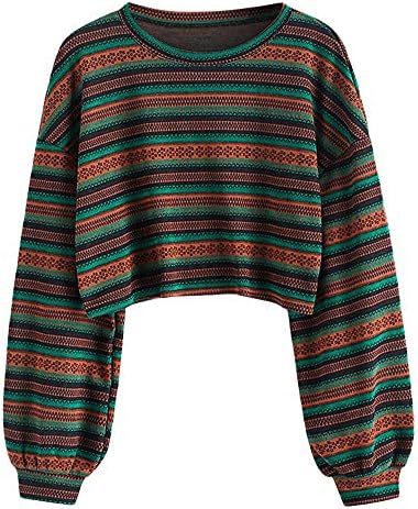 ZAFUL Women’s Tribal Ethnic Graphic Cropped Knitwear Bohemian Long Sleeve Pullover Sweater Boho Drop Shoulder Knitted Top