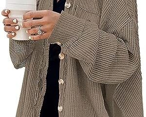 AUTOMET Womens Shacket Jacket Waffle Knit Oversized Button Down Shirts Fall Outfits 2024 Fashion Clothes