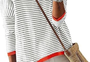 Dokotoo Womens 2024 Long Sleeve Tops Sweaters Casual Crewneck Striped Color Block Drop Shoulder Cotton Pullover Shirts