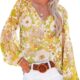 SHEWIN Women’s Casual Boho Floral Print V Neck Long Sleeve Loose Blouses Shirts Tops