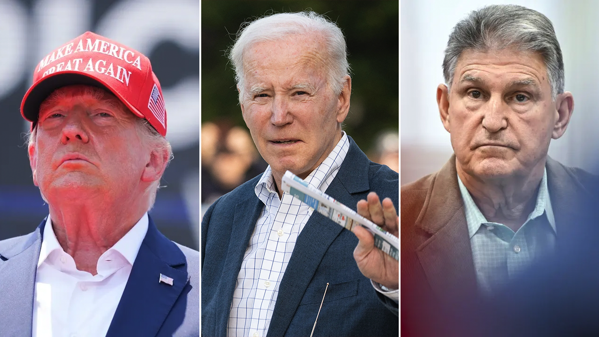 Former President Donald Trump, President Joe Biden, Joe Manchin split image