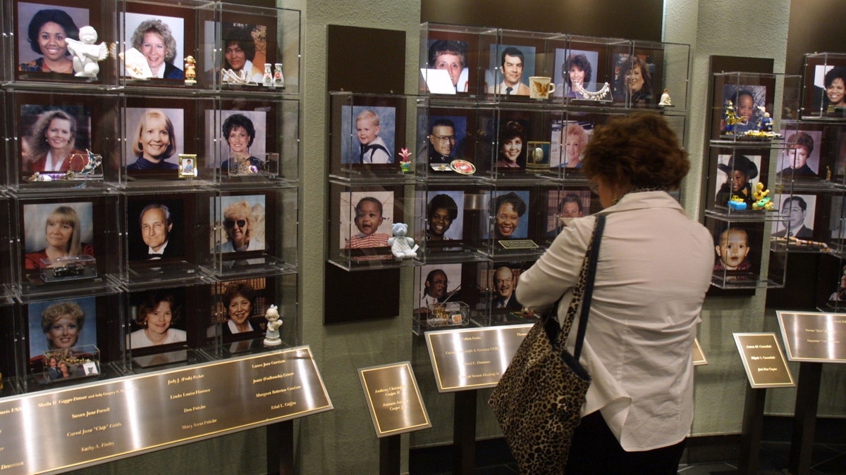 Photos of victims who died during the Oklahoma City bombing in a memorial museum