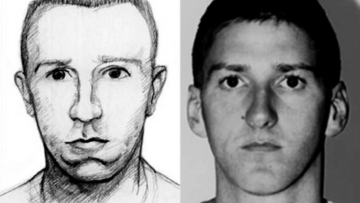 A composite sketch of Timothy McVeigh next to a photo of McVeigh