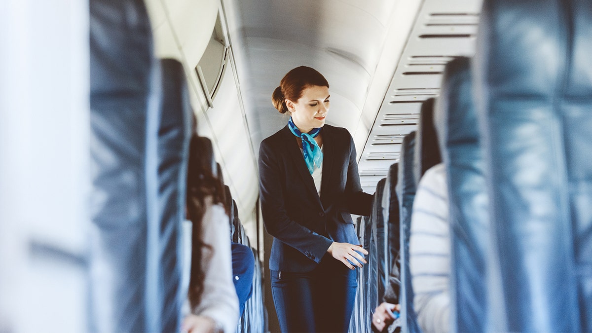 flight attendant helps passengers