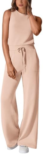 PRETTYGARDEN Womens Jumpsuits Summer Casual One Piece Outfits Sleeveless Wide Leg Long Pants Rompers