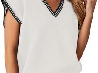 Dokotoo Women’s V Neck Sleeveless Sweater Vest Casual Solid Cap Sleeve Knit Pullover Tank Tops 2024 Clothes