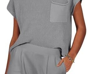 ANRABESS Women’s Two Piece Outfits Sweater Short Sets Knit Pullover Tops and Shorts Lounge Set Tracksuit