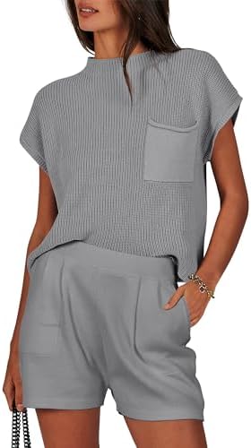 ANRABESS Women’s Two Piece Outfits Sweater Short Sets Knit Pullover Tops and Shorts Lounge Set Tracksuit