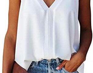 miduo Womens V Neck Strappy Tank Tops Loose Casual Sleeveless Shirts Blouses