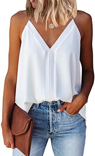 miduo Womens V Neck Strappy Tank Tops Loose Casual Sleeveless Shirts Blouses