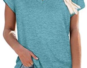 WIHOLL Womens Tops V Neck Summer Petal Sleeve Casual Tshirts