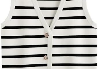 LILLUSORY Vest for Women Striped Dressy Tops Cropped Tank Tops 2024 Summer Sleeveless Button Up Cardigan Sweater Vests