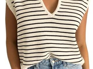 Yousify Summer Sweaters for Women 2024 V Neck Cap Sleeve Tops Sleeveless Spring Clothes S-2XL