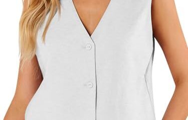 AUTOMET Womens Vests Crop Tank Tops 2024 Linen Button Casual Blazer Suit Spring Outfits Waistcoat Jacket