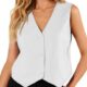AUTOMET Womens Vests Crop Tank Tops 2024 Linen Button Casual Blazer Suit Spring Outfits Waistcoat Jacket