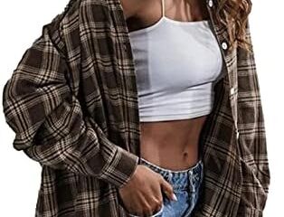 Zontroldy Plaid Flannel Shirts for Women Oversized Long Sleeve Button Down Buffalo Plaid Shirt Blouse Tops