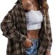 Zontroldy Plaid Flannel Shirts for Women Oversized Long Sleeve Button Down Buffalo Plaid Shirt Blouse Tops