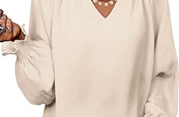 Dokotoo Womens Blouses Fashion 2024 Smocked Long Sleeve V Neck Casual Chiffon Shirts Tops