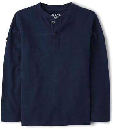 The Children’s Place Boys’ Long Sleeve Rolled Cuff Henley Shirt