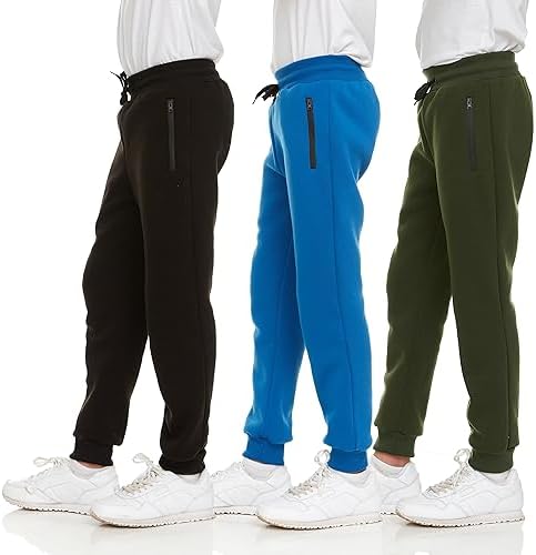 PURE CHAMP 3Pk Boys Sweatpants Fleece Athletic Workout Kids Clothes Boys Joggers with Zipper Pocket and Drawstring Size 4-20