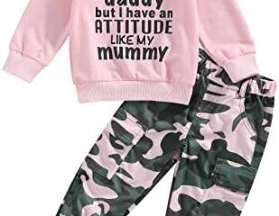 Fernvia Toddler Girls Clothes 2T 3T 4T 5T Fall Outfits Baby Pullover Sweatshirt & Camouflage Pants Set Kids Winter Sweatsuit