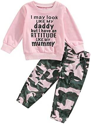 Fernvia Toddler Girls Clothes 2T 3T 4T 5T Fall Outfits Baby Pullover Sweatshirt & Camouflage Pants Set Kids Winter Sweatsuit