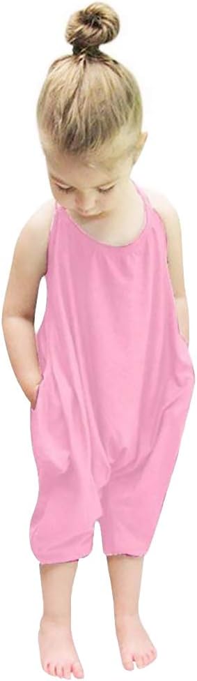 Darkyazi Baby Cute Summer Jumpsuits for Girls Kids Backless Harem Strap Romper Jumpsuit Toddler Pants Size 2-8Y