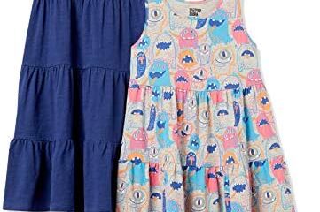 Amazon Essentials Girls and Toddlers’ Knit Sleeveless Tiered Dresses (Previously Spotted Zebra), Pack of 2