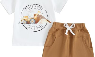 Toddler Baby Boy Summer Clothes Tractor/Funny Letters Print T-Shirt Casual Shorts Set Infant Baby Farm Clothes