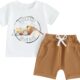 Toddler Baby Boy Summer Clothes Tractor/Funny Letters Print T-Shirt Casual Shorts Set Infant Baby Farm Clothes